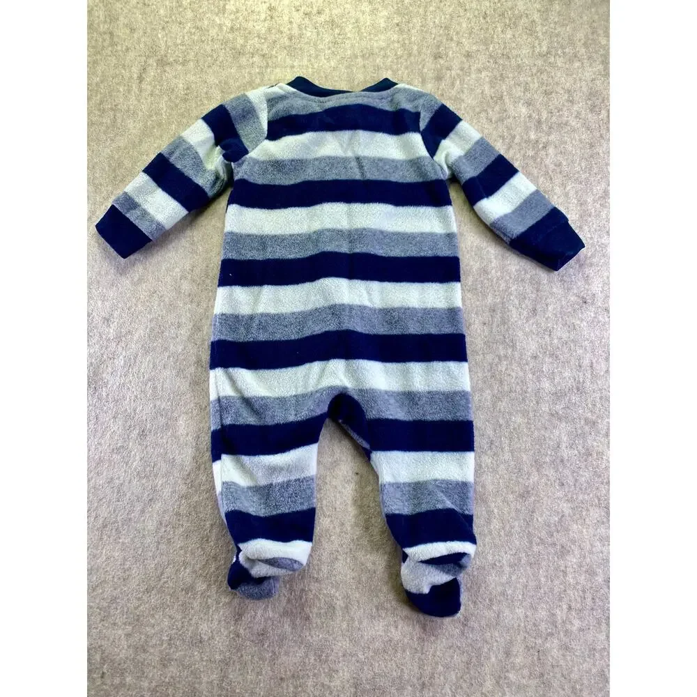 Koala Baby Blue & Gray Striped Fleece Fully Zip Footed Sleeper Size 0-3 Months